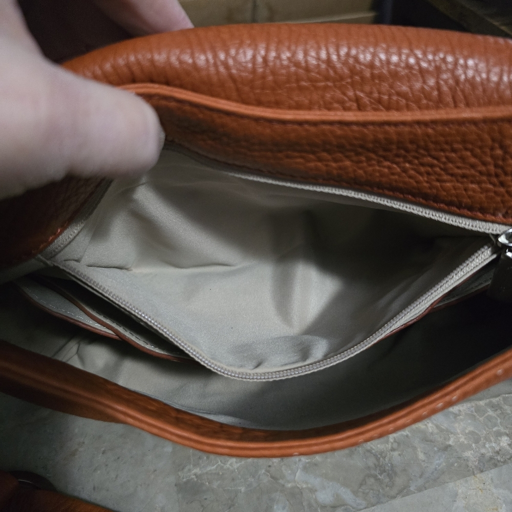 Cole Haan Rustic Orange Pebbled Leather Flap Shoulder Bag - Picture 10 of 15